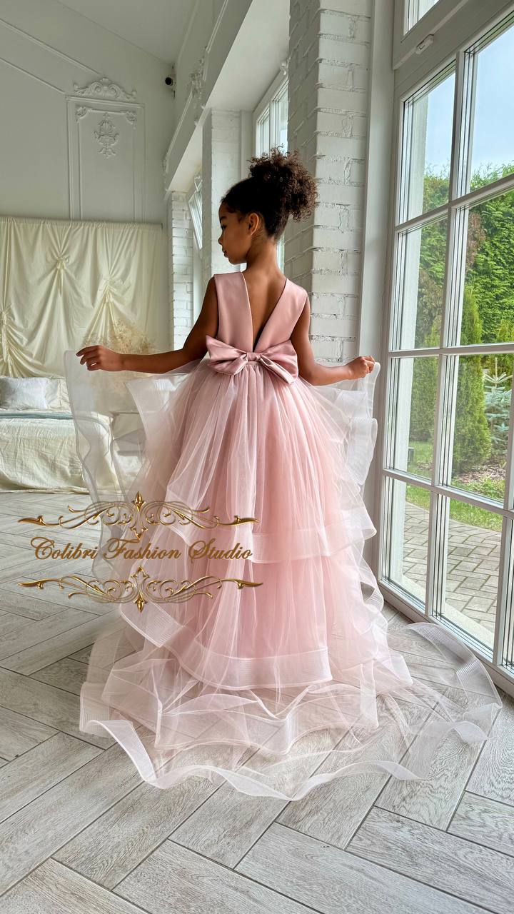 Satin flower girl dress, Ivory flower girl dress, Girl dress with train, First communion, Tulle flower girl dress, Toddler girl dress