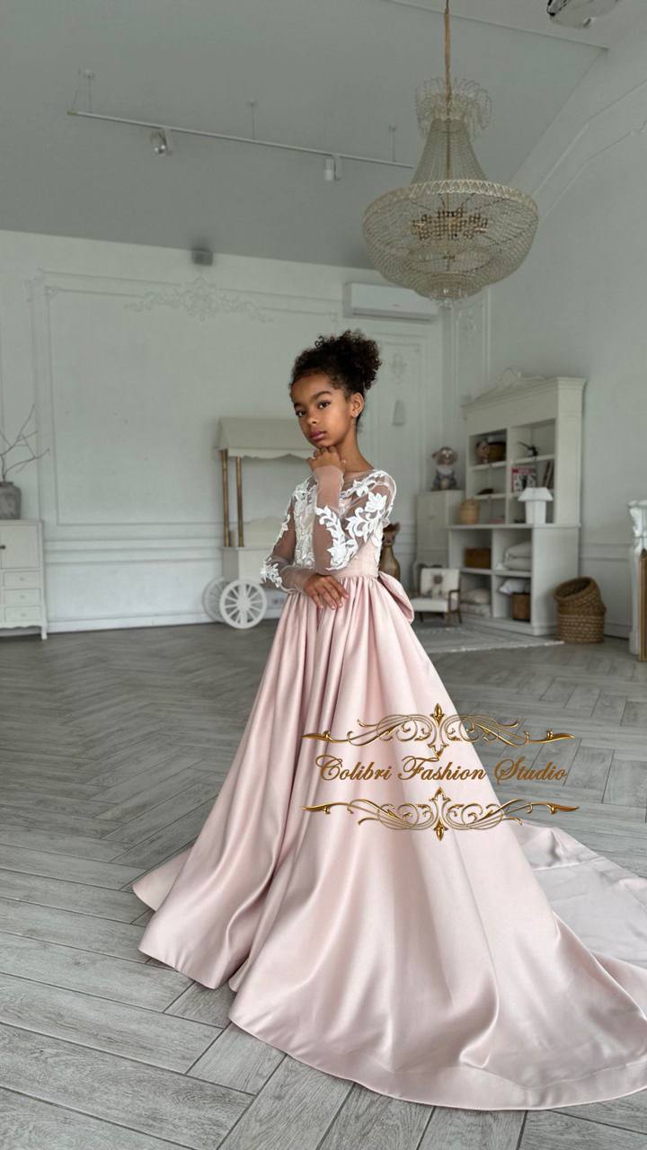 Flower girl dress satin skirt, Lace girl dress baby girl, First communion dress flower lace embroidered, Nude birthday girl dress with train Flower girl dress satin skirt, Lace girl dress baby girl, First communion dress flower lace embroidered, Nude birthday girl dress with train