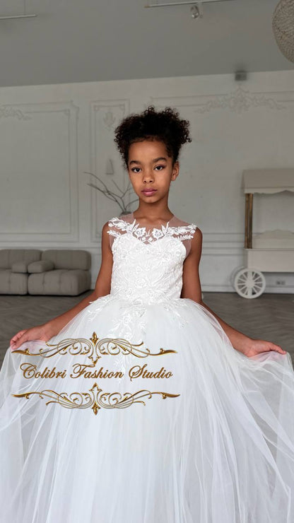 ivory first communion dress Elegant Ivory Flower Girl Dress Appliques Lace Princess Gown J261 Champagne / child-8