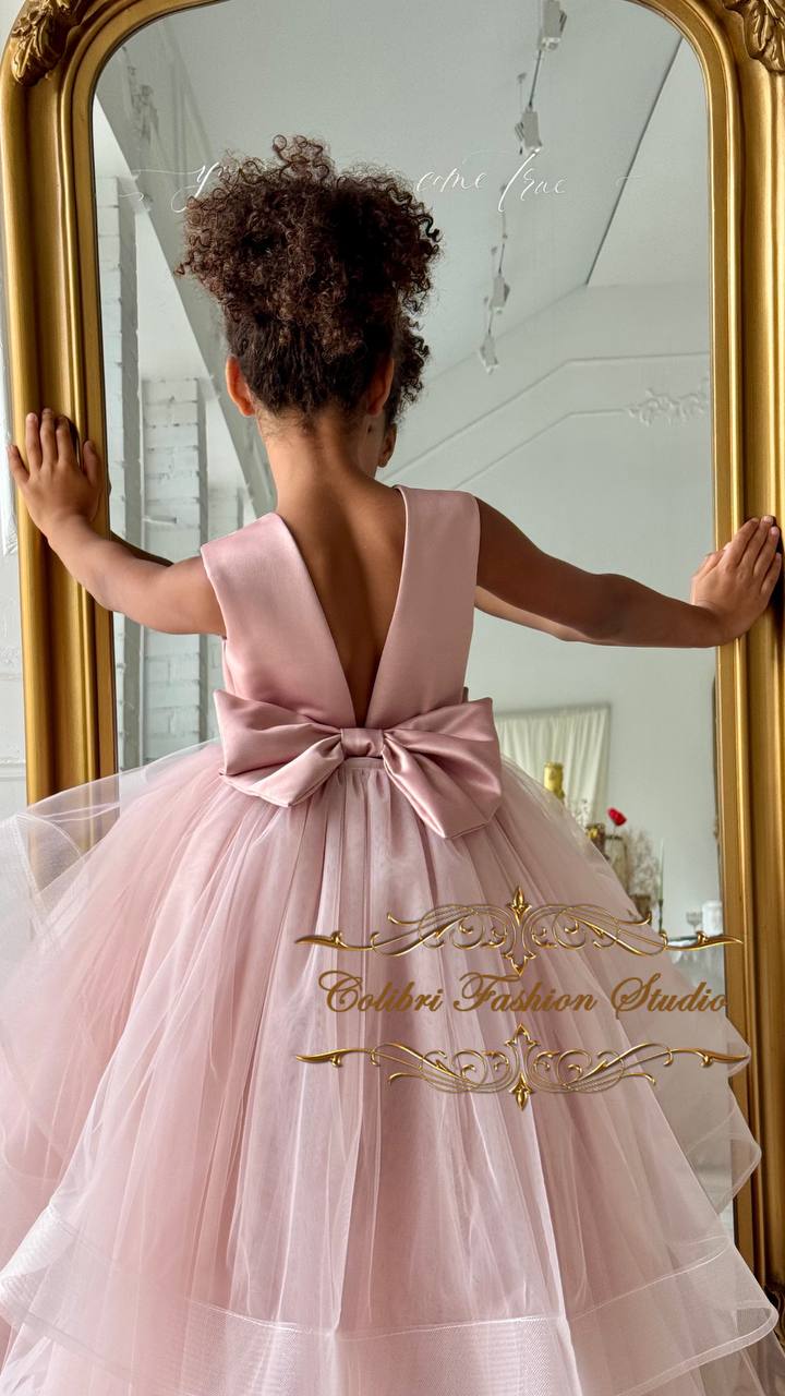 Dusty rose flower girl dress Tulle flower dress Pearl flower dress