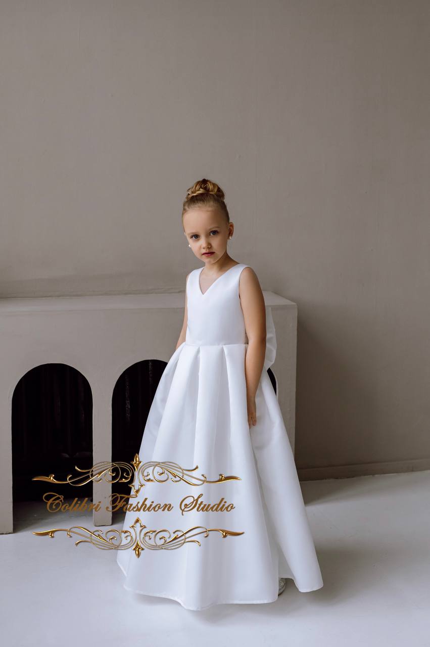 First birthday girl dress ivory, Formal girl dress white, Long baby girl gown, First communion girl dress, Toddler girl sleeveless