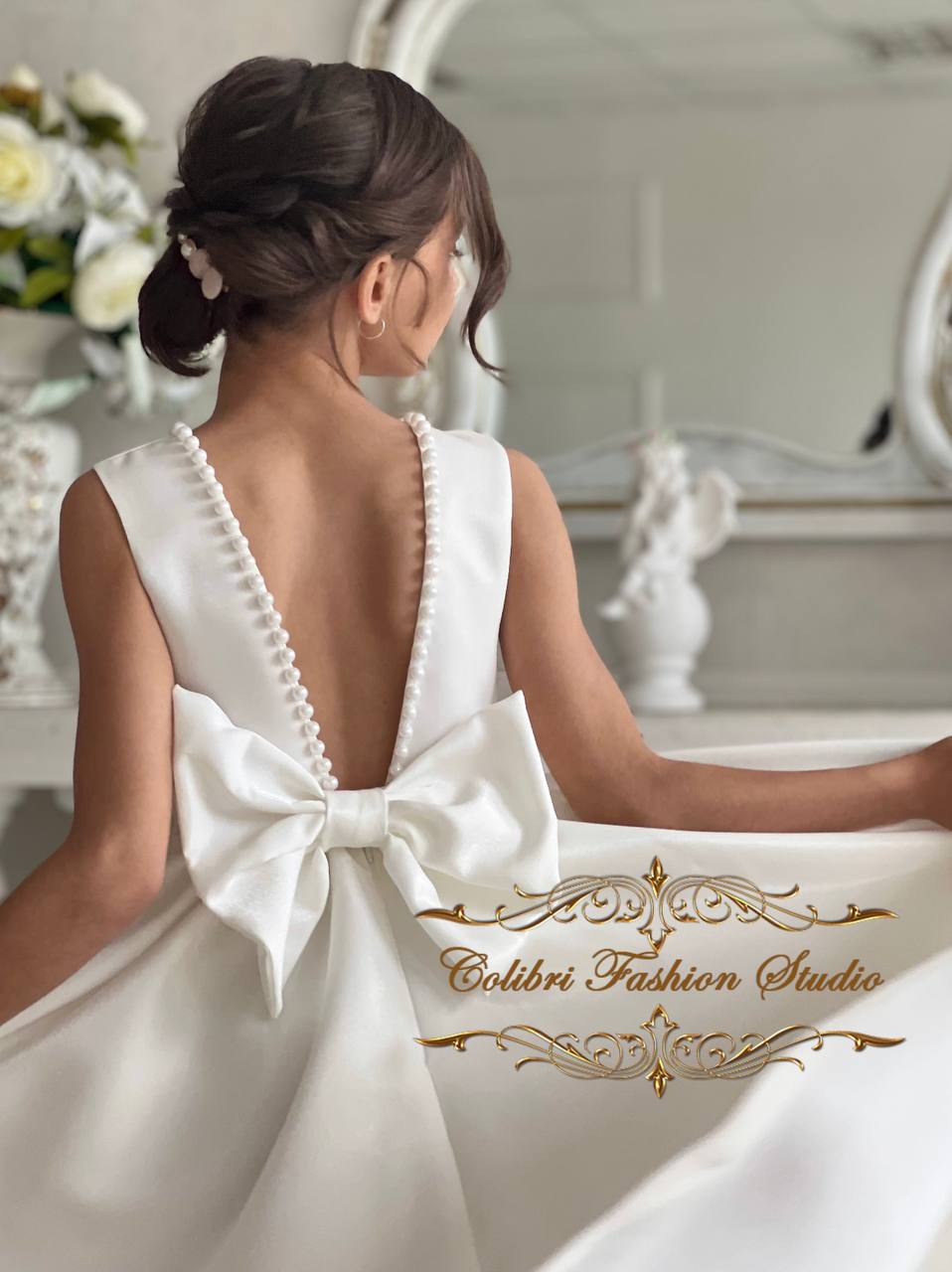 silk flower girl dresses Satin flower girl dress Elegant girl dress Flower girl dress with pearls, Ivory girl dress, Photoshoot dress, Flower girl dress with train