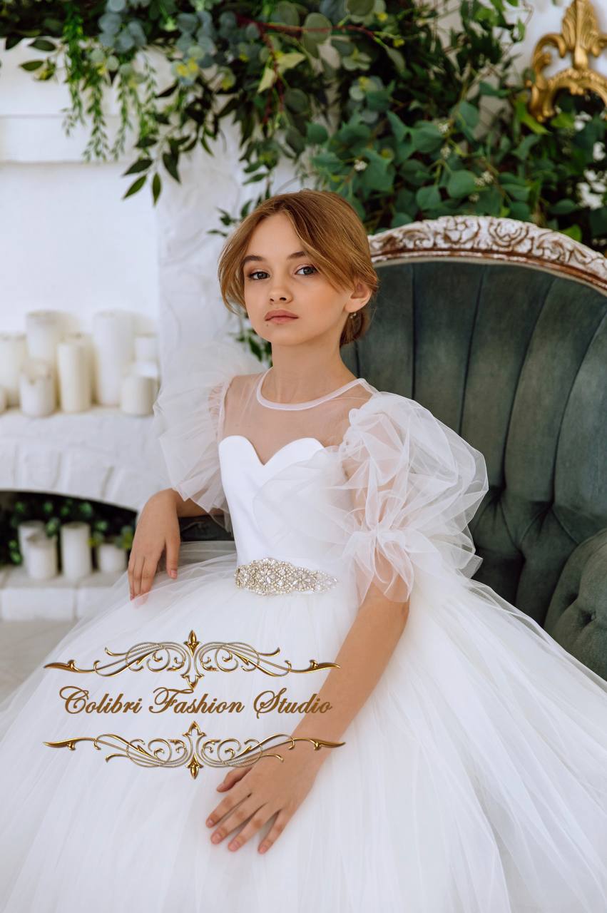 Tutu flower girl dress Communion girl dress Ivory flower dress Wedding Colibri Fashion Studio