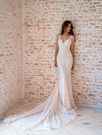 Godet silhouette wedding dress, Mermaid wedding dress with train, Lace wedding dress handmade, Bridal gown elegant